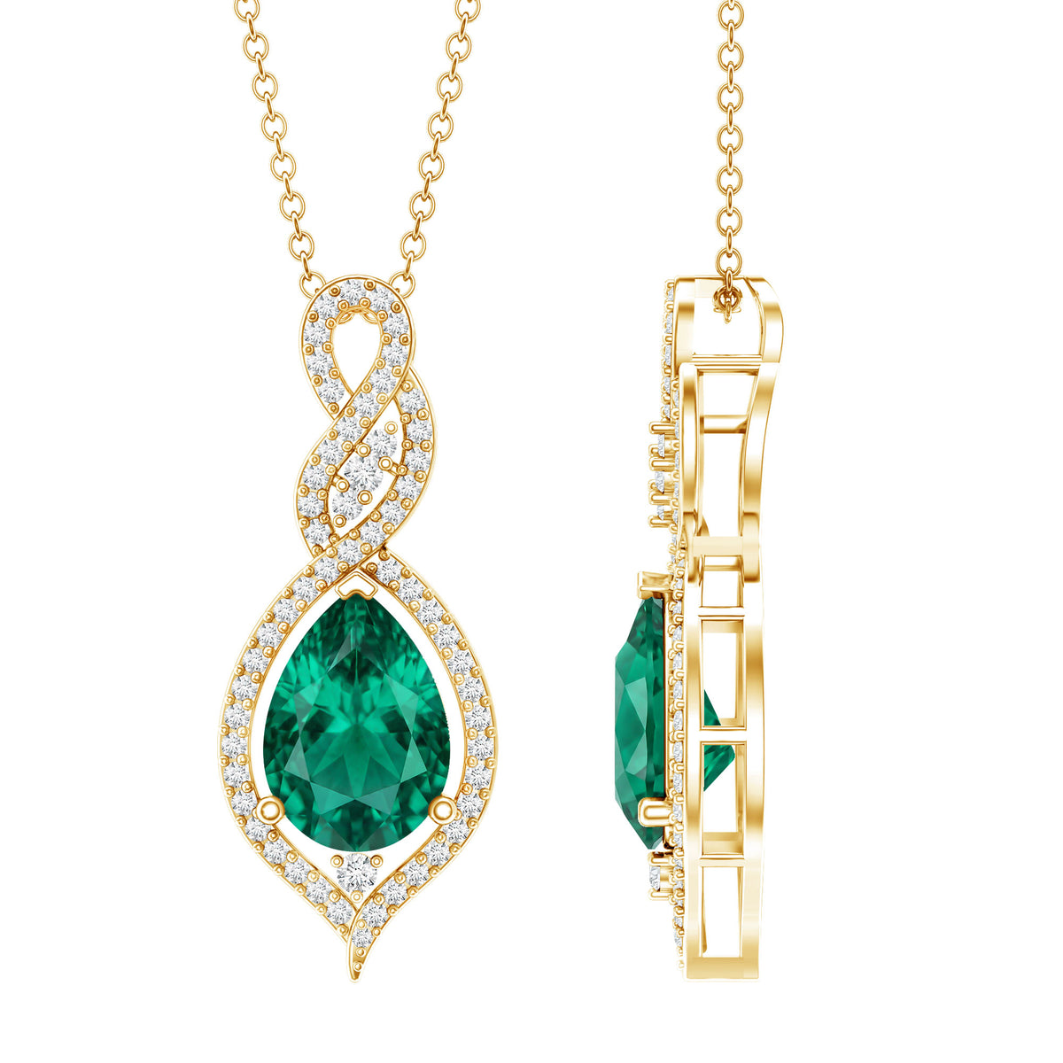 Certified 2.5 Carat Lab Grown Emerald and Diamond Bridal Necklace AAAA - Rosec Jewels