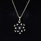 Certified Black Onyx Flower Pendant Necklace with Diamond AAA 14K Yellow Gold Plated Silver - Rosec Jewels