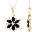 Certified Black Onyx Flower Pendant Necklace with Diamond AAA 14K Yellow Gold Plated Silver - Rosec Jewels