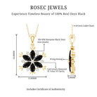 Certified Black Onyx Flower Pendant Necklace with Diamond AAA 14K Yellow Gold Plated Silver - Rosec Jewels
