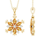 Certified Citrine Flower Pendant Necklace with Silver Chain AAA 14K Yellow Gold Plated Silver - Rosec Jewels