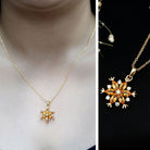 Certified Citrine Flower Pendant Necklace with Silver Chain AAA 14K Yellow Gold Plated Silver - Rosec Jewels