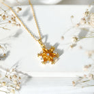 Certified Citrine Flower Pendant Necklace with Silver Chain AAA 14K Yellow Gold Plated Silver - Rosec Jewels