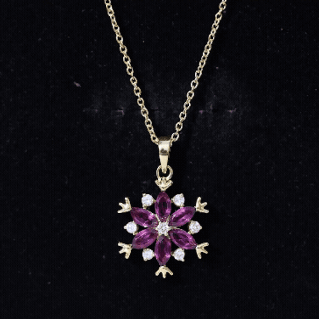 Certified Pink Tourmaline Flower Pendant Necklace with Silver Chain AAA 14K Yellow Gold Plated Silver - Rosec Jewels