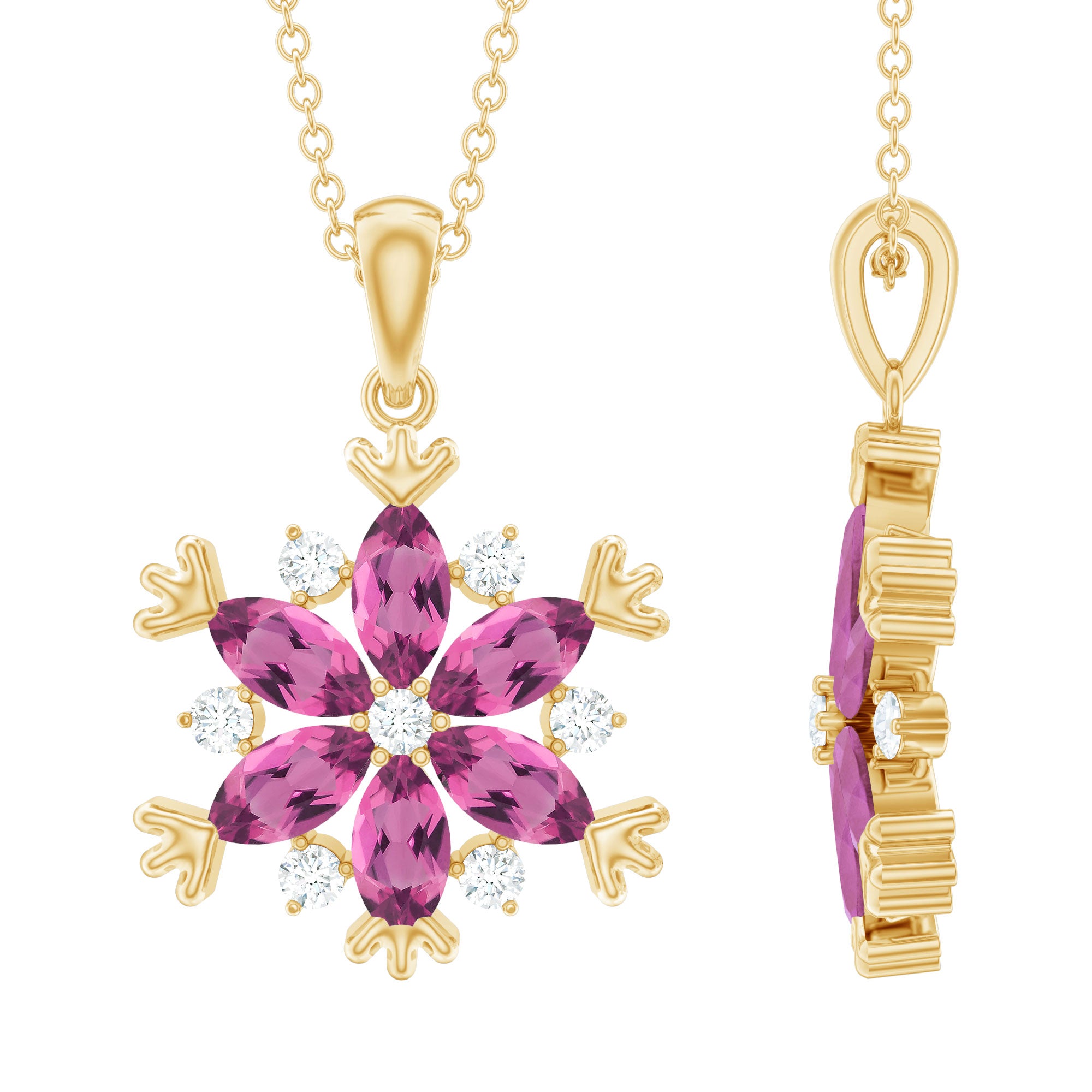 Rosec Jewels-Certified Pink Tourmaline Flower Pendant Necklace with Silver Chain