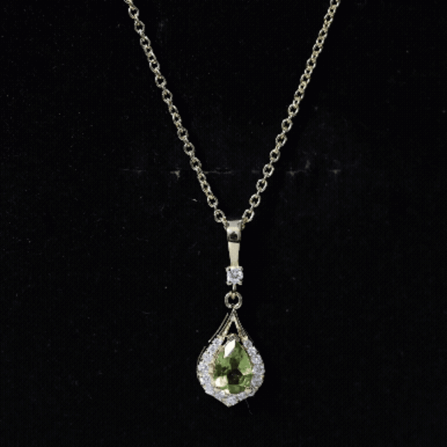 Certified Peridot and Diamond Teardrop Necklace in Gold Plated Silver AAA 14K Yellow Gold Plated Silver - Rosec Jewels