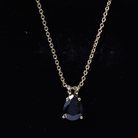 1.6 Carat Pear Shaped Black Onyx Solitaire Necklace with Silver Chain AAA 14K Yellow Gold Plated Silver - Rosec Jewels