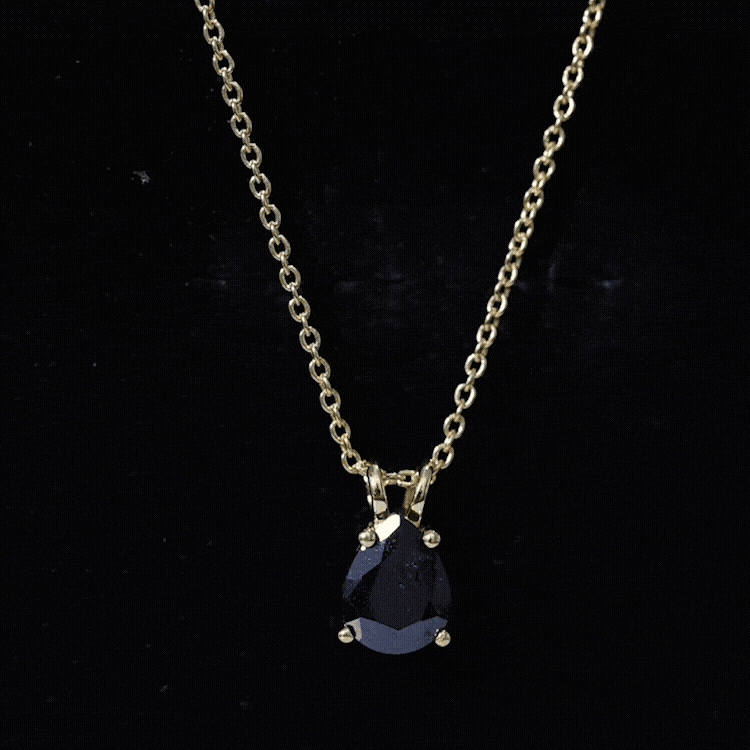 1.6 Carat Pear Shaped Black Onyx Solitaire Necklace with Silver Chain AAA 14K Yellow Gold Plated Silver - Rosec Jewels