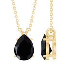 1.6 Carat Pear Shaped Black Onyx Solitaire Necklace with Silver Chain AAA 14K Yellow Gold Plated Silver - Rosec Jewels