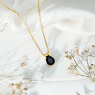 1.6 Carat Pear Shaped Black Onyx Solitaire Necklace with Silver Chain AAA 14K Yellow Gold Plated Silver - Rosec Jewels