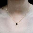 1.6 Carat Pear Shaped Black Onyx Solitaire Necklace with Silver Chain AAA 14K Yellow Gold Plated Silver - Rosec Jewels
