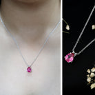 Certified 1.8 Carat Lab Grown Pink Sapphire Teardrop Necklace AAAA 92.5 Sterling Silver - Rosec Jewels