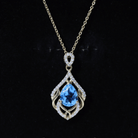 2.2 Carat Swiss Blue Topaz Designer Wedding Necklace with Lab Diamond AAA 14K Yellow Gold Plated Silver - Rosec Jewels