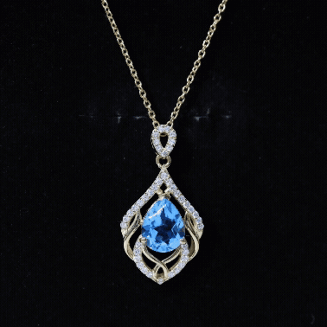 2.2 Carat Swiss Blue Topaz Designer Wedding Necklace with Lab Diamond AAA 14K Yellow Gold Plated Silver - Rosec Jewels