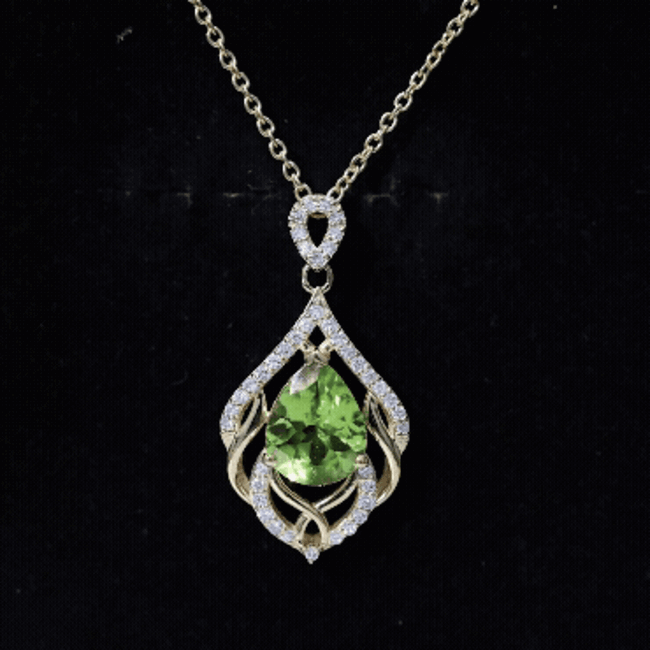 Designer 2.2 Carat Peridot Necklace with Lab Diamond AAA 14K Yellow Gold Plated Silver - Rosec Jewels