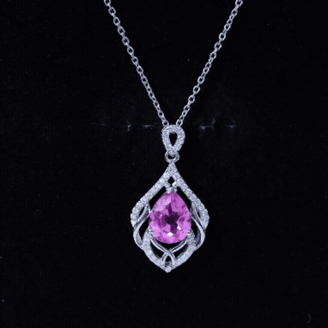 3.3 Carat Lab Grown Pink Sapphire Designer Necklace with Diamond AAAA 92.5 Sterling Silver - Rosec Jewels