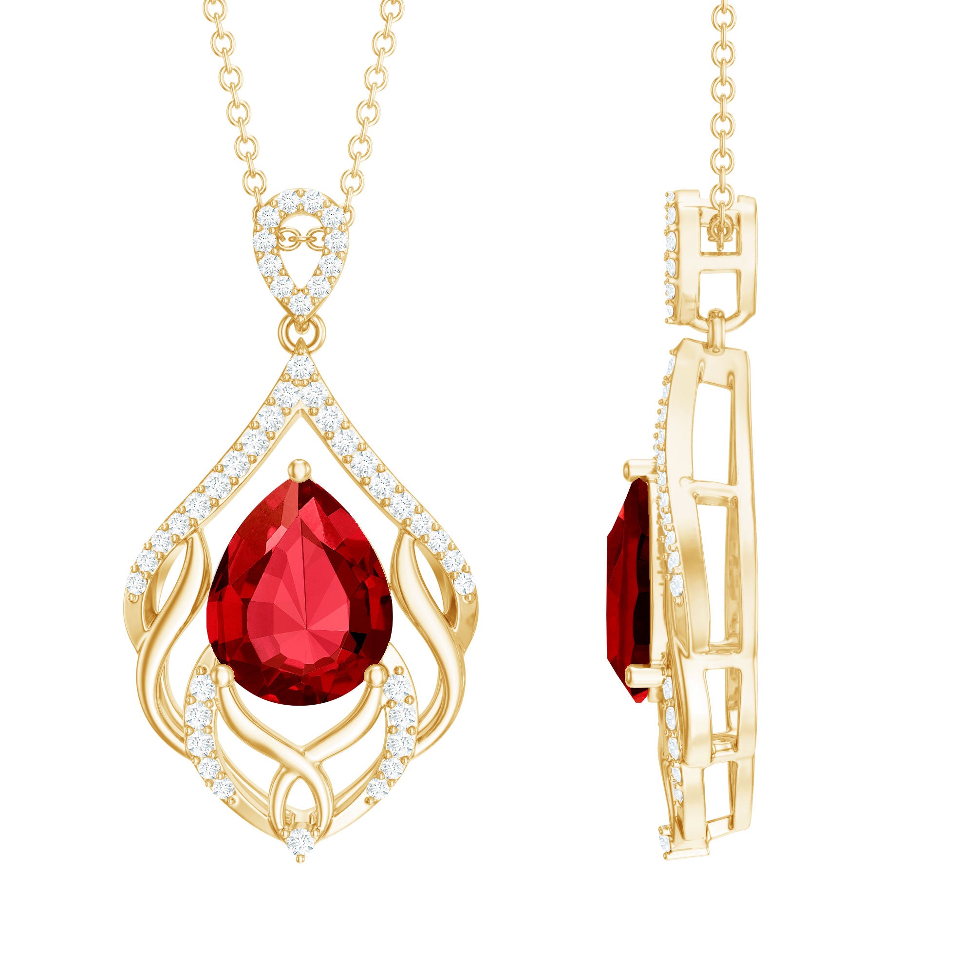 Lab Grown Ruby and Diamond Wedding Necklace for Bride