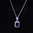 Genuine 1.1 Carat Emerald Cut Amethyst Vintage Necklace with Diamond Halo AAA 92.5 Sterling Silver - Rosec Jewels