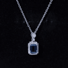 Genuine 1.1 Carat London Blue Topaz Emerald Cut Necklace with Diamond Halo AAA 92.5 Sterling Silver - Rosec Jewels
