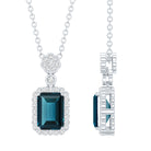 Genuine 1.1 Carat London Blue Topaz Emerald Cut Necklace with Diamond Halo AAA 92.5 Sterling Silver - Rosec Jewels
