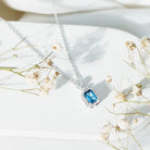 Genuine 1.1 Carat London Blue Topaz Emerald Cut Necklace with Diamond Halo AAA 92.5 Sterling Silver - Rosec Jewels