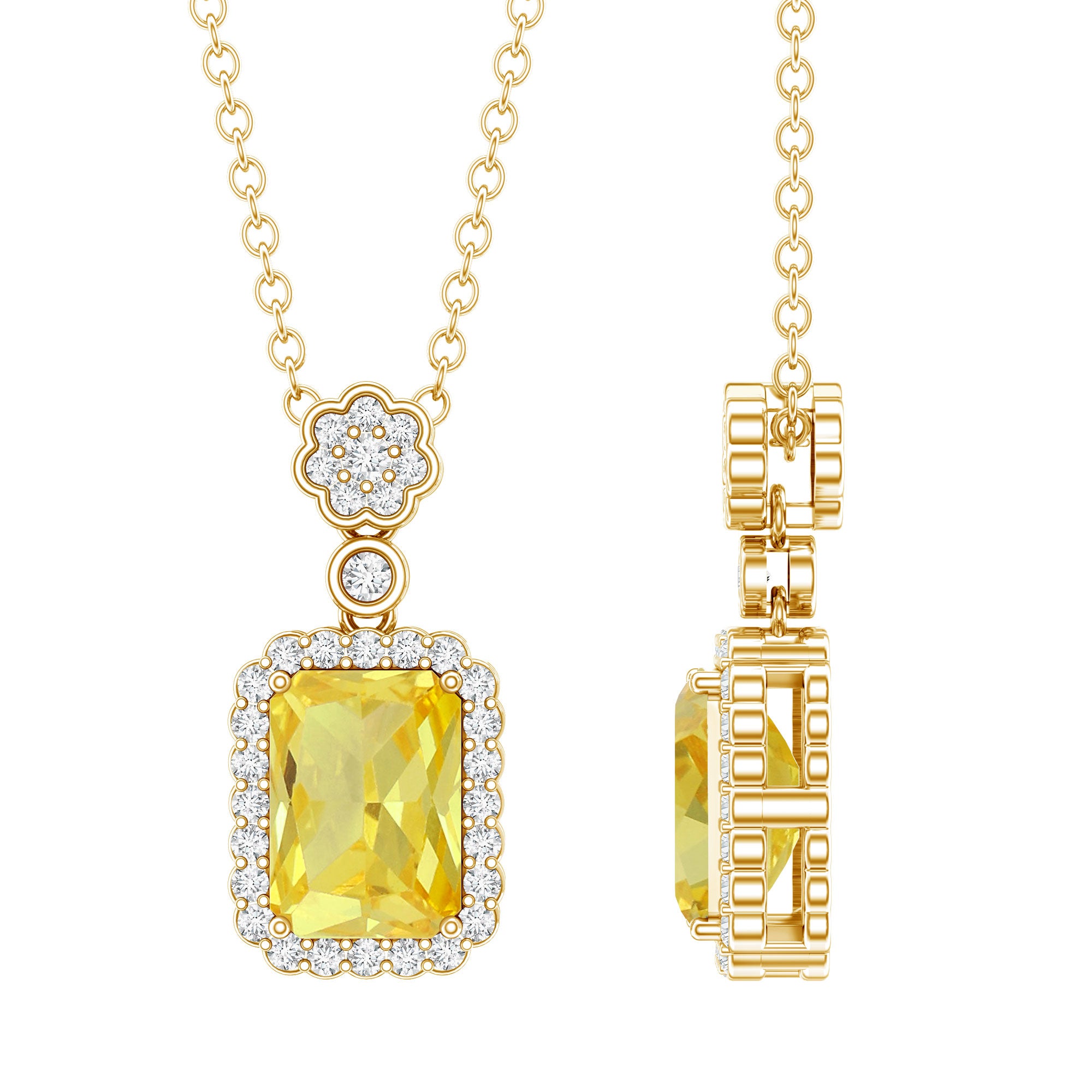 Vintage Inspired 1 Carat Lab Created Yellow Sapphire Necklace with