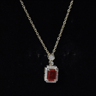 Vintage Style 1 Carat Emerald Cut Fire Opal Necklace with Diamond AAA 14K Yellow Gold Plated Silver - Rosec Jewels