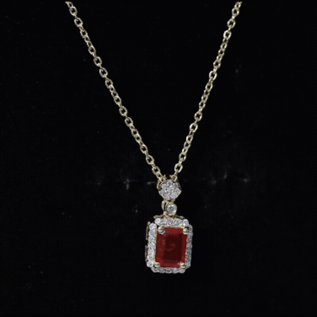 Vintage Style 1 Carat Emerald Cut Fire Opal Necklace with Diamond AAA 14K Yellow Gold Plated Silver - Rosec Jewels