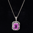 Certified 2.3 Carat Emerald Cut Lab Grown Pink Sapphire Diamond Vintage Necklace AAAA 92.5 Sterling Silver - Rosec Jewels