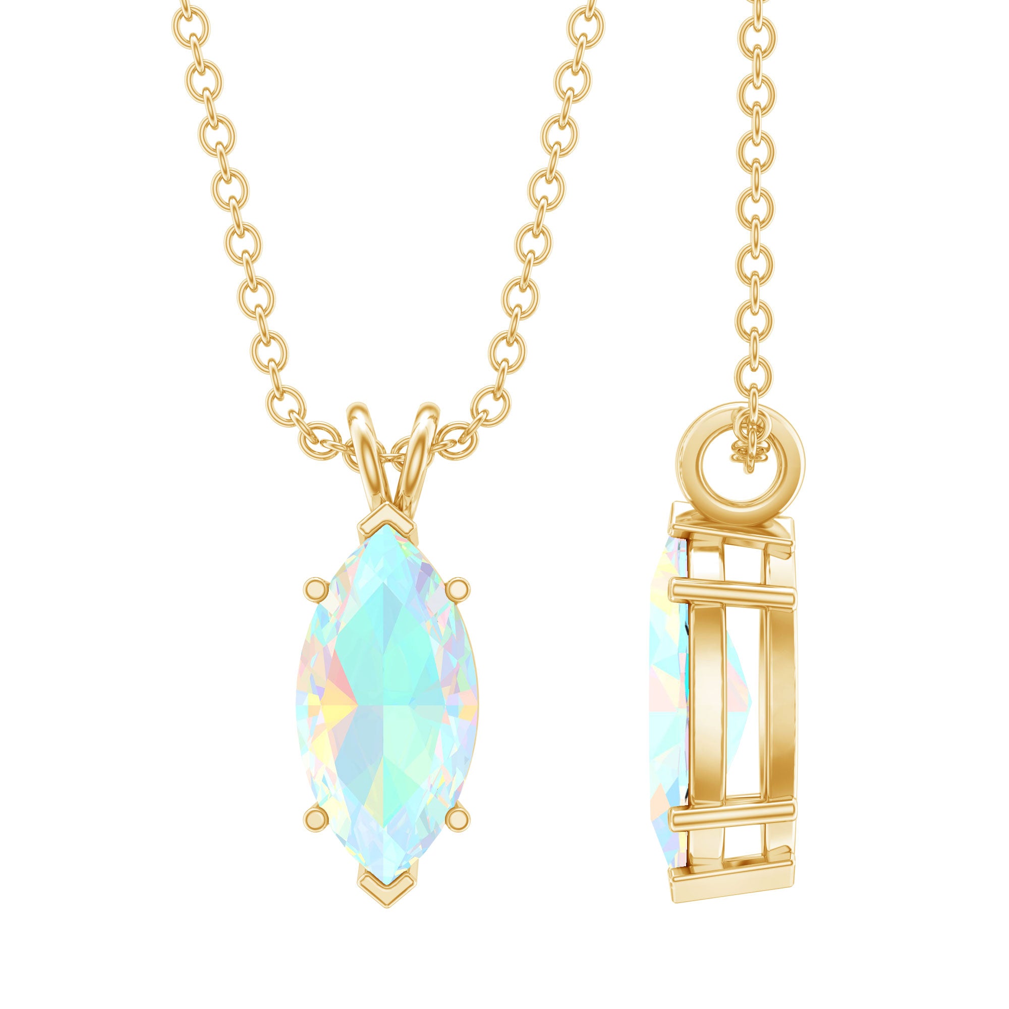 Marquise Cut Solitaire Ethiopian Opal Birthstone Necklace with Chain