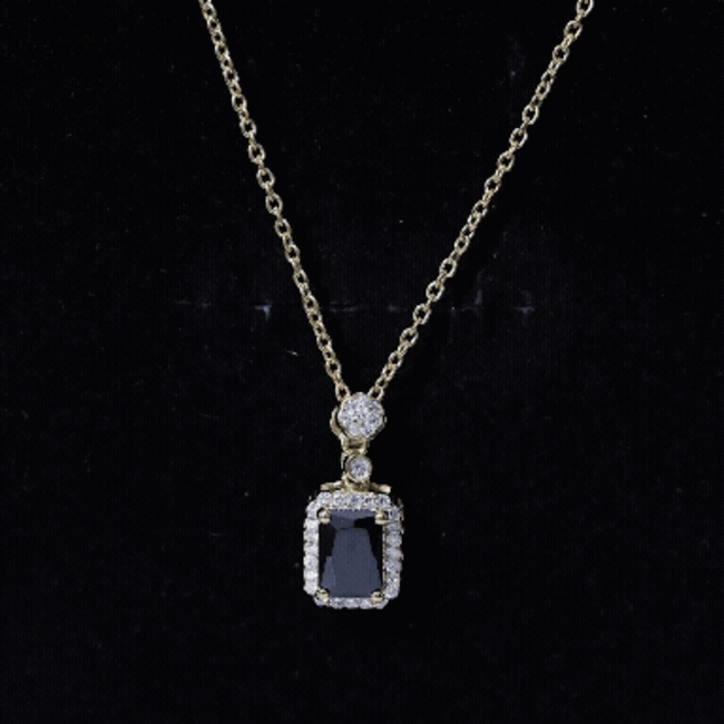 Vintage Style 1.25 Carat Emerald Cut Lab Created Black and White Diamond Necklace AAAA ( Synthetic ) 14K Yellow Gold Plated Silver - Rosec Jewels