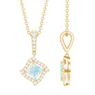 Rosec Jewels-Princess Cut Ethiopian Opal and Diamond Halo Pendant with Silver Chain