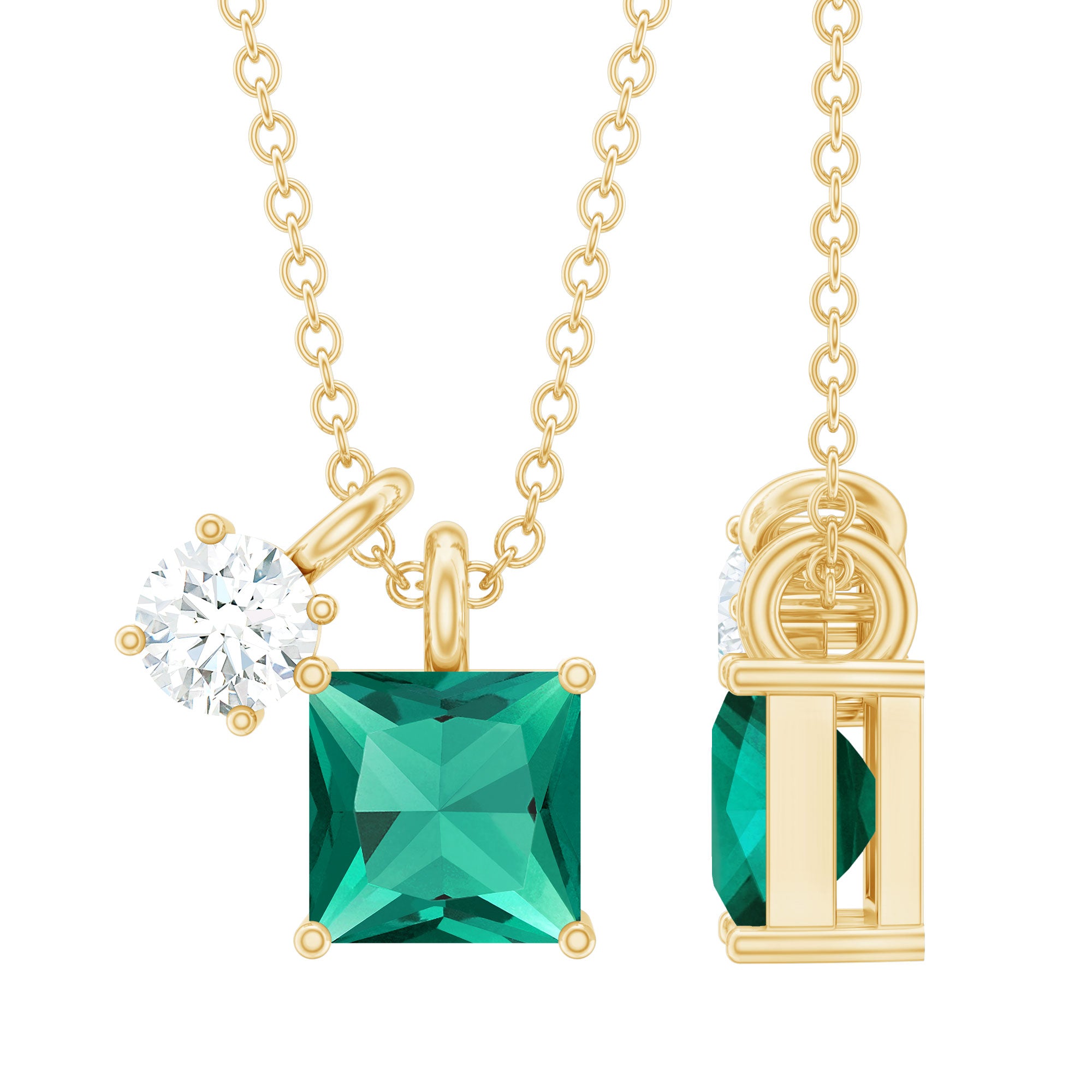 Rosec Jewels-Princess Cut Lab Created Emerald Promise Necklace With Chain
