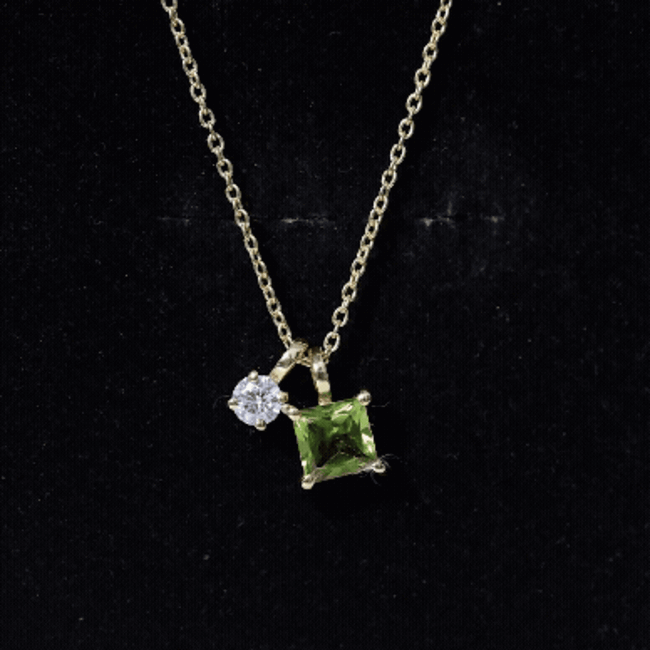 Princess Cut 1 Carat Peridot Pendant Necklace with Silver Chain AAA 14K Yellow Gold Plated Silver - Rosec Jewels