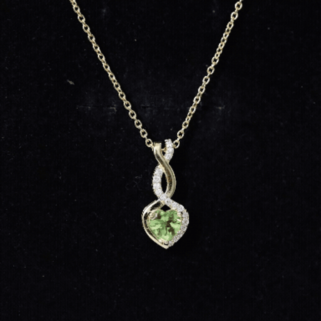 Natural Peridot Heart and Infinity Necklace With Diamond AAA 14K Yellow Gold Plated Silver - Rosec Jewels