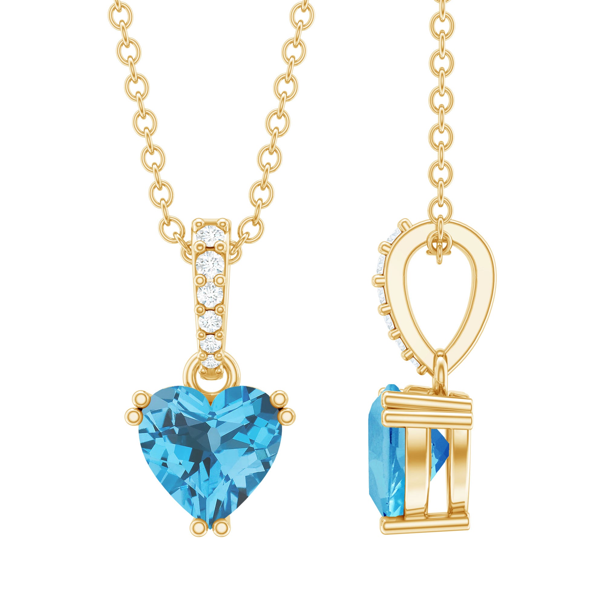 Rosec Jewels-Heart Shaped Blue Topaz Solitaire Pendant Necklace with Chain