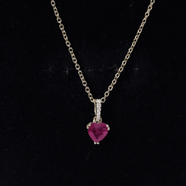 Natural 1 Carat Ruby Heart Necklace with Diamond Bail AAA 14K Yellow Gold Plated Silver - Rosec Jewels