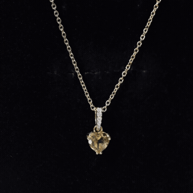 Natural 0.9 Carat Citrine Diamond Heart Locket with Silver Chain AAA 14K Yellow Gold Plated Silver - Rosec Jewels