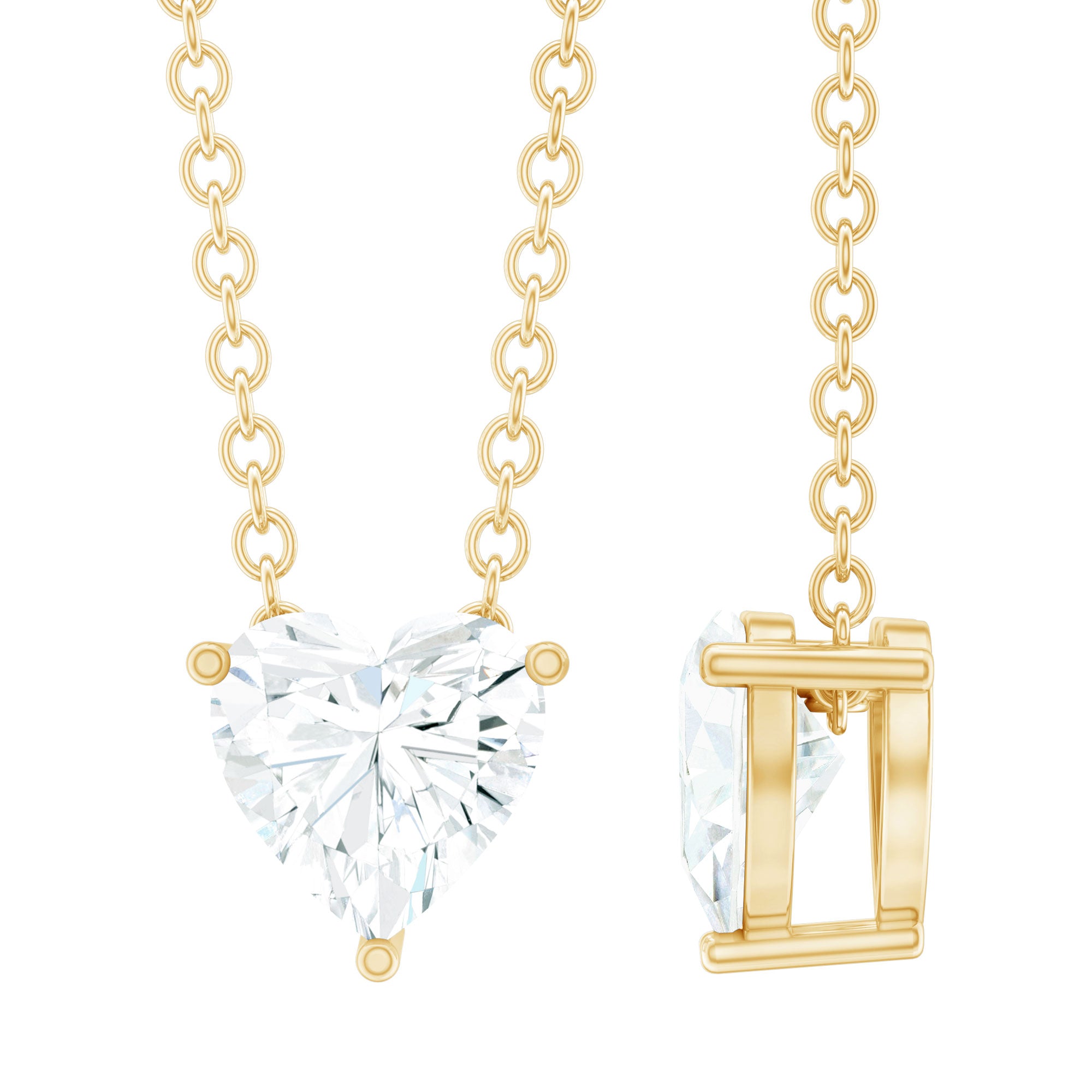 Rosec Jewels-Certified Solitaire Moissanite Heart Necklace with Silver Chain