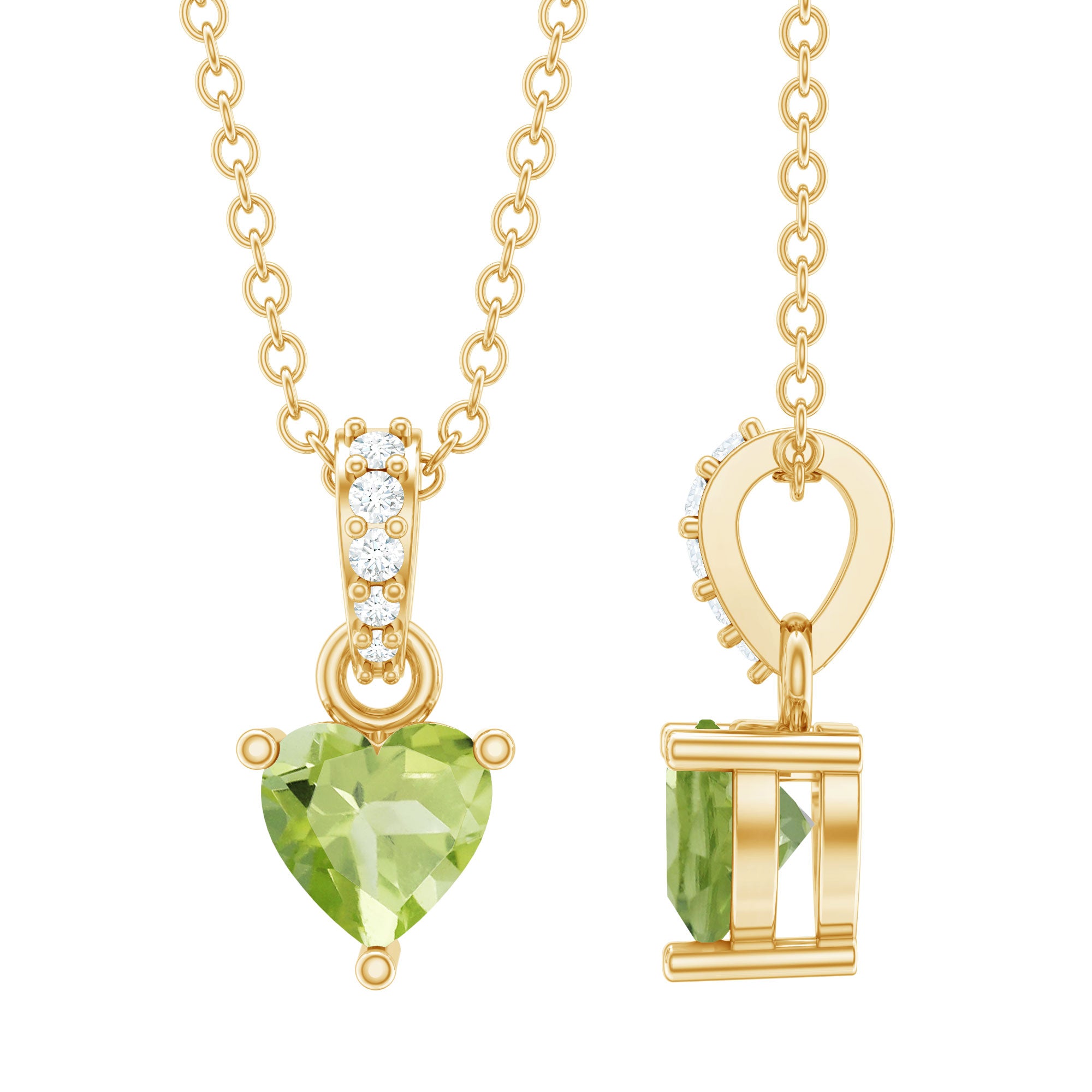 Rosec Jewels-Natural Heart Shape Peridot Diamond Pendant Necklace with Chain