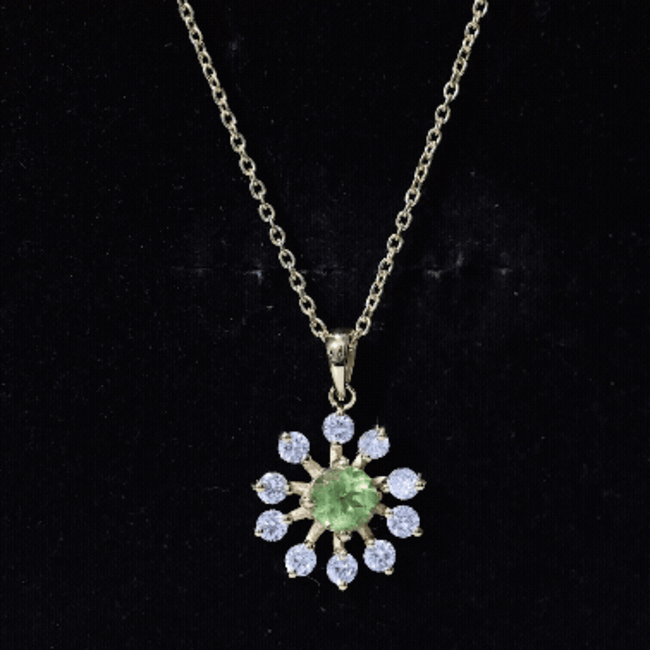 Green Peridot and Diamond Flower Pendant Necklace AAA 14K Yellow Gold Plated Silver - Rosec Jewels