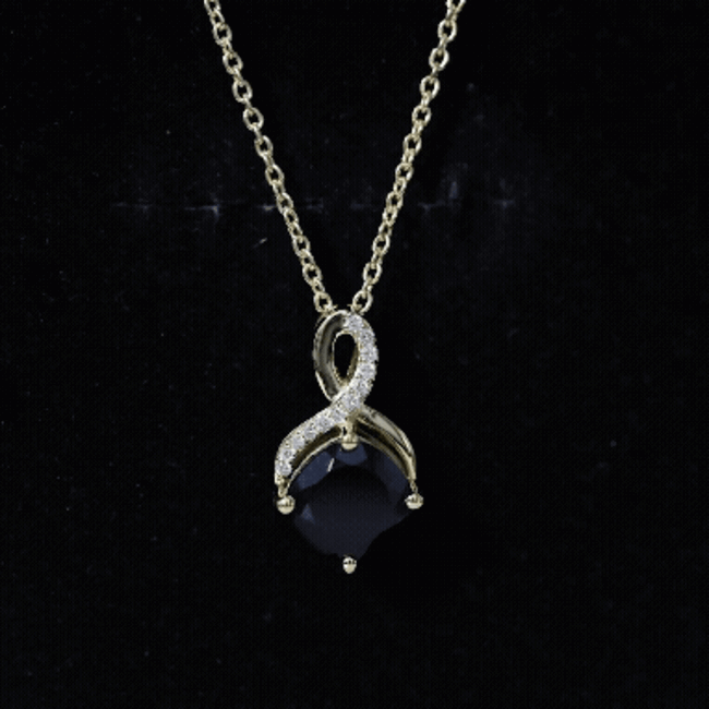 Cushion Cut 2 Carat Black Onyx Infinity Pendant Necklace with Lab Diamond AAA 14K Yellow Gold Plated Silver - Rosec Jewels