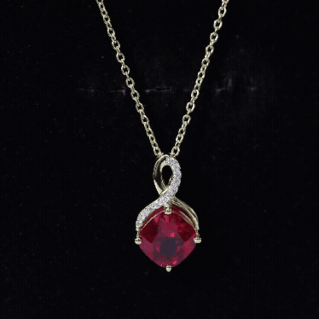 Certified Cushion Cut 2 Carat Lab Grown Ruby Infinity Necklace with Chain AAAA 14K Yellow Gold Plated Silver - Rosec Jewels
