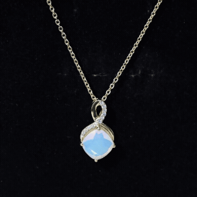 Cushion Cut 1.87 Carat Ethiopian Opal Infinity Necklace with Silver Chain AAA 14K Yellow Gold Plated Silver - Rosec Jewels