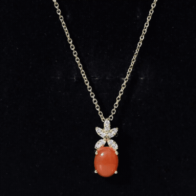 Certified 2.2 Carat Fire Opal Pendant Necklace with Diamond Flower AAA 14K Yellow Gold Plated Silver - Rosec Jewels
