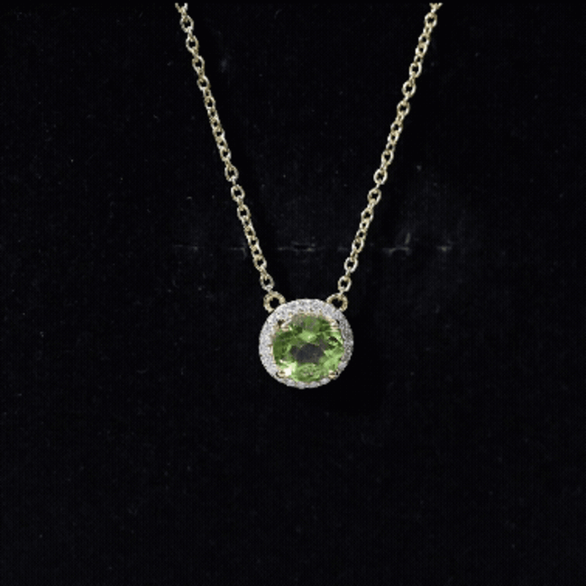 Genuine 2 Carat Peridot and Diamond Halo Necklace AAA 14K Yellow Gold Plated Silver - Rosec Jewels