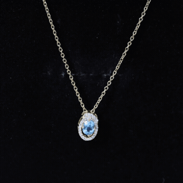 Natural Oval Sky Blue Topaz Diamond Necklace with Silver Chain AAA 14K Yellow Gold Plated Silver - Rosec Jewels