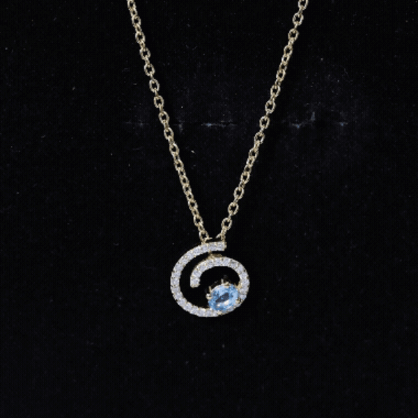 Genuine Sky Blue Topaz and Diamond Swirl Necklace with Silver Chain AAA 14K Yellow Gold Plated Silver - Rosec Jewels