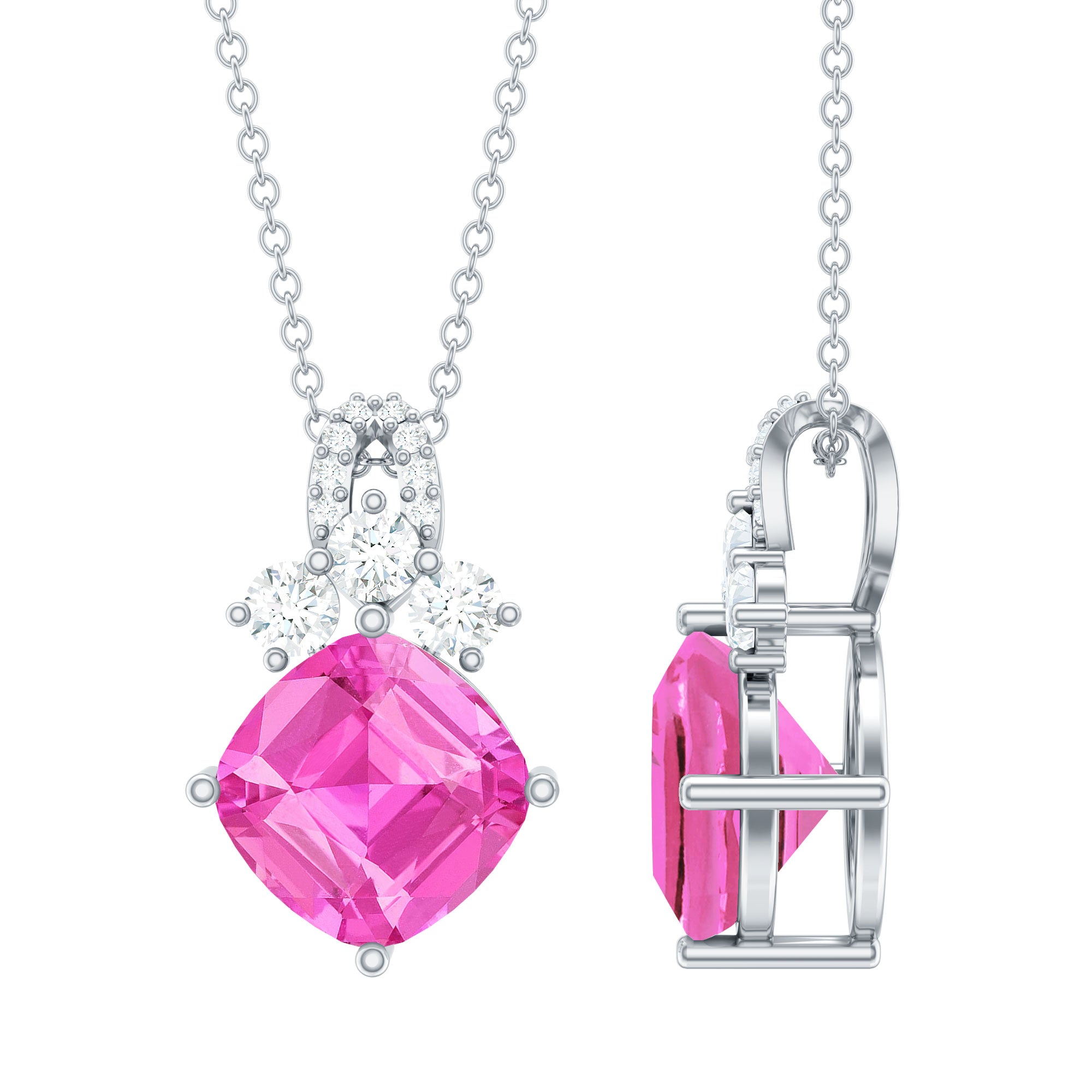 Rosec Jewels-Certified Lab Created Pink Sapphire Bridal Necklace with Chain