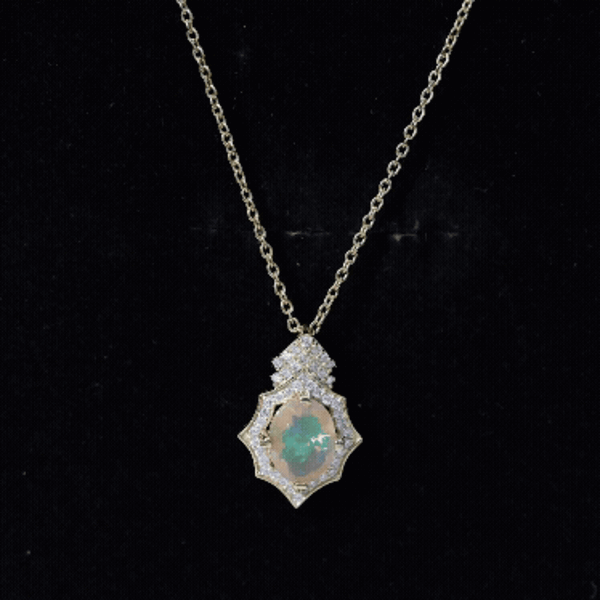 Natural 2 Carat Ethiopian Opal Vintage Necklace with Diamond AAA 14K Yellow Gold Plated Silver - Rosec Jewels